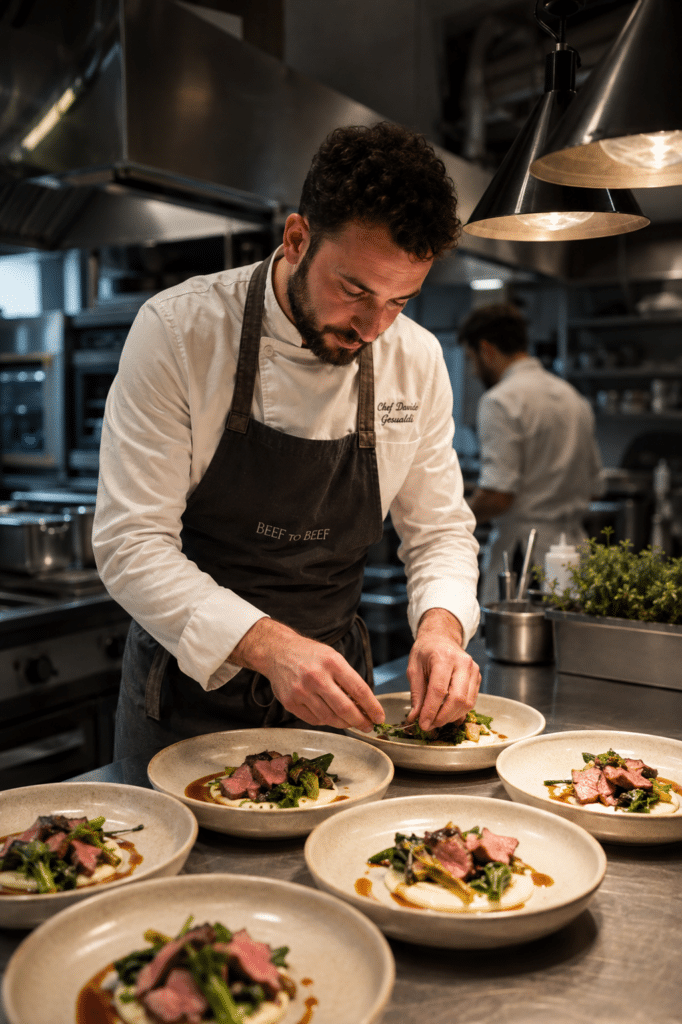 Preparazione dei piatti al pass della cucina